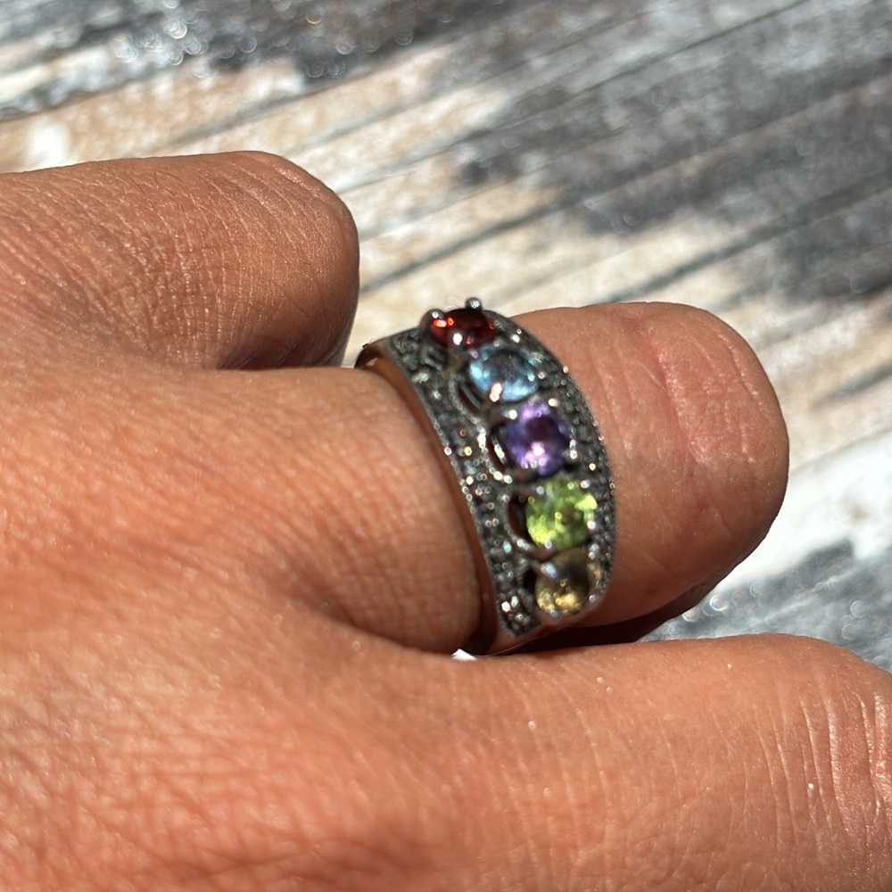 Vintage Solid Sterling Silver Ring With Genuine G… - image 3